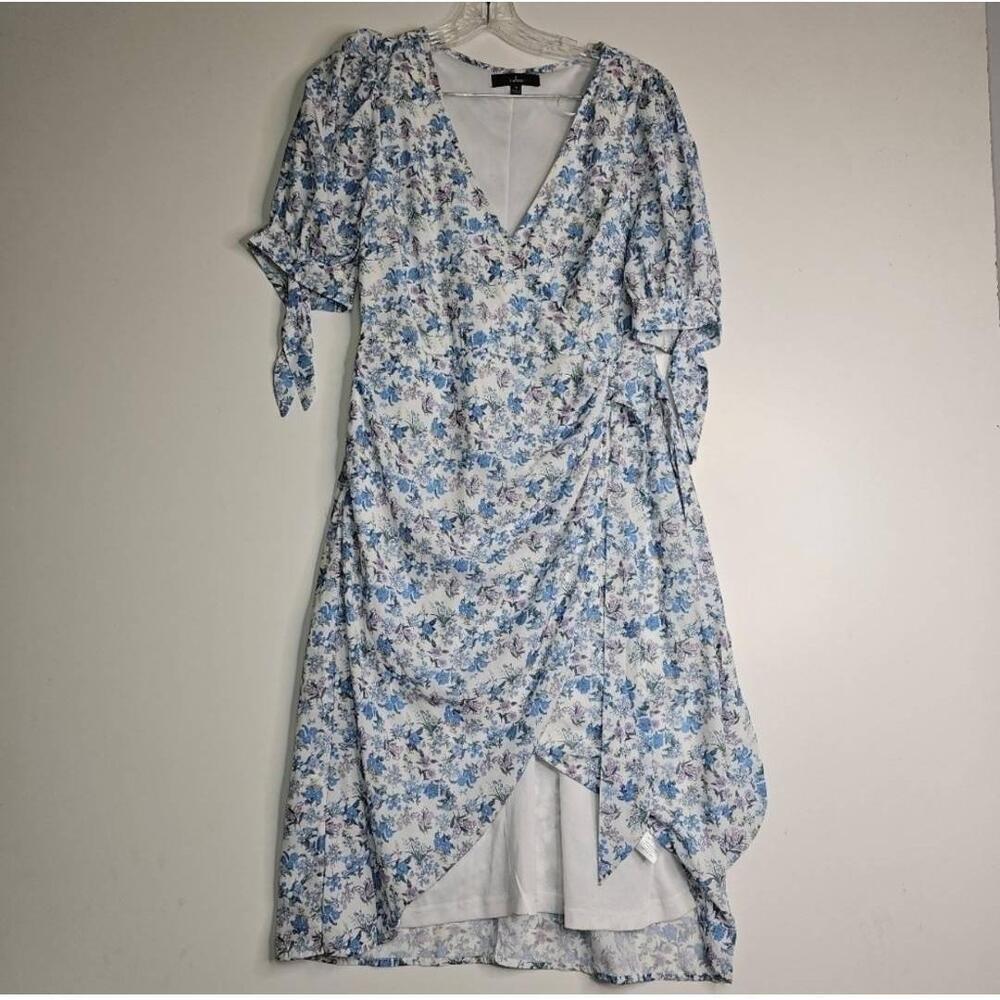 Lulus White Floral Print Puff Sleeve Faux-Wrap Dress Medium - Picture 2 of 11